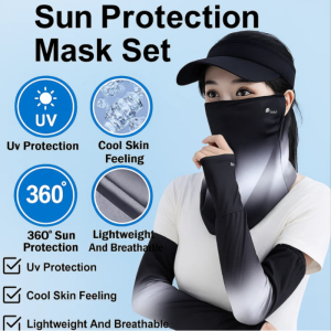 💕Summer Sun Protection💕Ice Silk Sleeves Mask Set Summer Anti-Ultraviolet Outdoor Ice Sleeves Cycling Nylon Ice Silk Sleeves Womens Sun Protection Mask Mens New