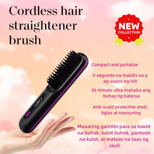 Cordless Straightening Brush Wireless Negative Ions Hair Styler LCD Display Fast Heating Portable Ionic Hair Straightener