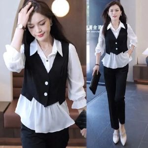 Acurve ชุดเซ็ทแฟชั่น เซ็ทขายาวชิ้นขายาว งานชุดเซ็ทเสื้อคอปก แฟชั่น สำหรับสาวไฮโซ