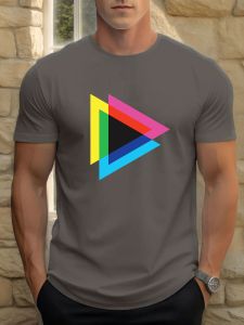 2025 Summer Mens Cotton T Shirt Color Triangle Trendy Print Round Neck T-Shirt Casual Breathable Street Style Daily Top