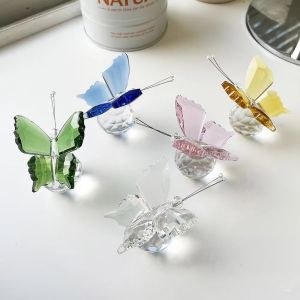 LUMINOU Đồ thủ công mỹ nghệ pha lê Tác phẩm điêu khắc bướm lấp lánh 3D Độc đáo Nhiều màu sắc Đồ trang trí hình bướm lăng trụ Sáng tạo Trong suốt Đồ trang trí hình bướm ba chiều Để trang trí kệ bàn