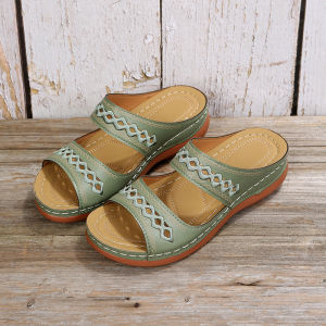 Free Shipping Summer New Style Cross-Strap Wedge Sandals With Carved And Hollowed-Out Design Plus-Size WomenS Shoes With Perforated Detailing