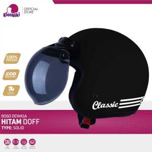 Helm Bogo Dewasa Retro Klasik SNI Full Leher Pria Wanita Warna Black Kaca Cembung