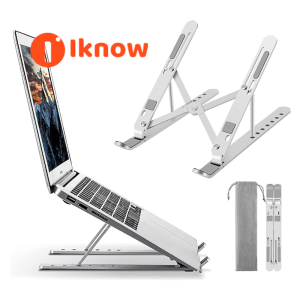 I know Laptop Stand Adjustable Computer Stand Aluminum Riser Holder Compatible with MacBook Air Pro HP Dell More 10-15.6” Laptops Collapsible and Non-Slip Metal