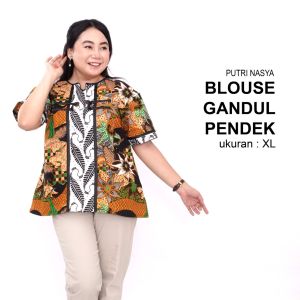 Blouse Big Size Batik Wanita Atasan Batik Lengkap S-M-L-XL-2L-3L-4L-5L-6L-7L Model Blus Jumbo Seragam Batik / Blus Pendek Big Size Formal / Atasan Kerja Wanita Jumbo Kantor / Blouse Jumbo Formal LD 140