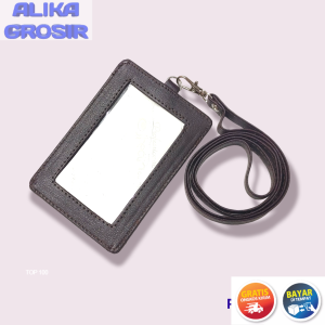 ALIKA GROSIR Id Card Holder Plastik Name Tag Mika Id Card Lanyard Kulit Dua Sisi Transparan Gantungan Kartu Nama Karyawan Kerja Kantor Pabrikan Murah