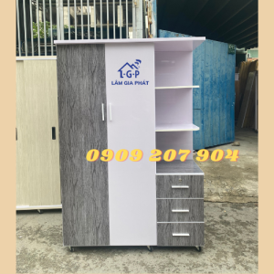 TỦ QUẦN ÁO NHỰA 2 CÁNH TREO XẾP CÓ KỆ CAO CẤP - PHỐI MÀU SANG