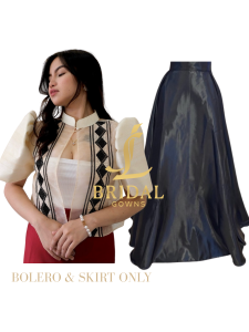 Set Baliwag Modern Filipiniana Top - Chinese Collar And Hard Satin Skirt