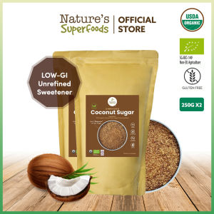 Bundle: Natures Superfoods Organic Coconut Palm Sugar 250g Packs x 2 l Unrefined l Low GI l Diabetic-Friendly