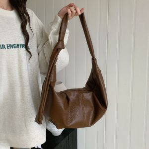 Private Customized Bag) Womens Clutch Bag One-shoulder Messenger Bag Korean Ins Large-capacity Retro Soft Leather Pleated Dumpling Bag Lazy Style Casual Versatile Commuter One-shoulder Messenger Bag