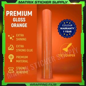 PREMIUM GLOSSY ORANGE STICKER KERETA(152CM-Custom)Pelekat Sticker kilat wrapping full body vinyl wrap film car stickers
