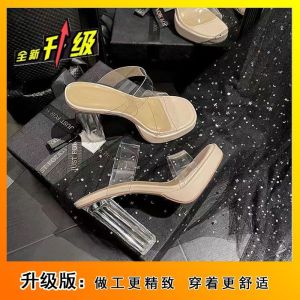 [Free Shipping] Transparent High-Heeled Sandals For Women Summer Chunky-Heeled Platform Sandals WomenS Outdoor Slip-On Sandals With A Single-Strap Design