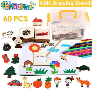 KiddoZone 60 Khuôn Tô Vẽ Mẫu Bằng Gỗ Dụng Cụ Vẽ Cho Trẻ Em Mẫu Với Bút Màu Nước Gói Mẫu Vẽ Màu Graffiti Cho Bé Đồ Chơi Xếp Hình Cho Trẻ Em Để Giáo Dục Mầm Non