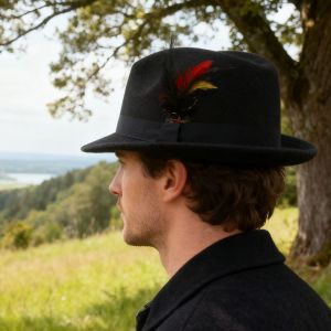 SATYR STORE Dress Up Feather Decors Fedora Hat Panama Fedora Hat Topper Hat Fashion Jazz Woolen Top Hat Men Women