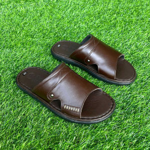 Dép nam quai ngang đế cao 3cm da bò màu Đen Trường Hải may đế chắc chắn DN136Đ