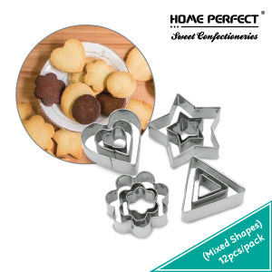 HOME PERFECT 12Pcs/Pack Mixed Shape Stackable S/S Star/Flower/Triangle/Heart Cookies CutterAcuan BiskutWY-CC0209SS