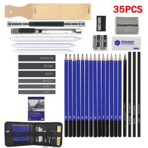 35PCS/Set Sketch Pencil Pisau Penghapus dan Pensil Gambar untuk Keperluan Sekolah Pencil Drawing Set