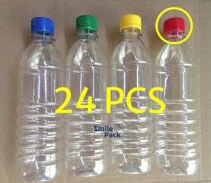 PET Plastic Bottle with COLOR Caps 500 ml - BOX of 24 pcs GREEN YELLOW BLUE RED