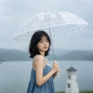 hellokitty Authentic Transparent Umbrella Fully Automatic Hello Cute for Girls Children Elementary School Students Long Handle Umbrella