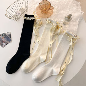 🔥One shoes🔥ถุงเท้าน่องผู้หญิง ถุงเท้าสูงถึงเข่า สไตล์ญี่ปุ่น มีโบว์ JK Stacked High Socks