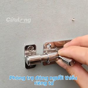 Chốt Khóa Cửa Inox 304 - Chốt Cửa Không Khoan Dán Keo Hoặc Bắt Vít - Then Cài Cửa Chống Gỉ Có Lỗ Móc Khóa