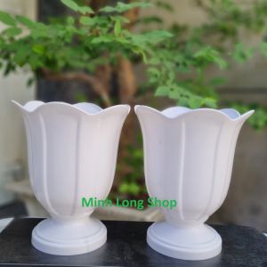 Bộ 02 chậu loa kèn 21x24cm trồng hoa màu trắng nhựa dày đẹp size nhỏ