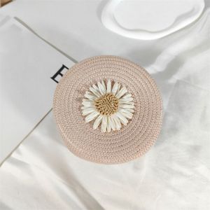 NEVBDM Trang trí hoa Túi rơm tròn Trọng lượng nhẹ Đồ họa hoa Túi đeo vai đi biển Cổ điển Mini Ví nữ đeo chéo