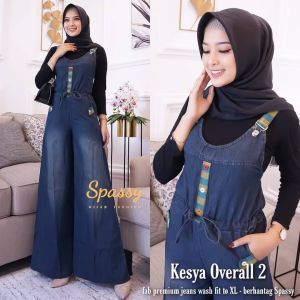 Overall Jeans - Overall Kulot Celana Kodok Lepis Wanita - Baju Jumpusit Palazzo - Marina Kulot Jeans Rit Shop