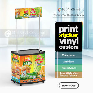CETAK STIKER MEJA BOTH ES TEH POCII DAN JERUK PERAS MEJA JUALAN EVENT DESK FREE REQUEST DESAIN