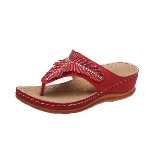 [Free Shipping] New Women’S Summer Sandals With Rhinestone Embellishments Featuring A Wedge Heel Large Sizes And A Thick Platform Sole Designed As A Sandal