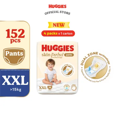 Huggies Skin Perfect Diaper NB40/S38/M34 Tape l M46/L44/XL42/XXL38 Pants (4 Packs) - Dual Zone Liner Separate Baby Pee & Poo