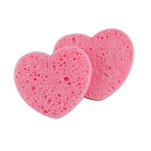 RETAO 10 Pieces Pink Cosmetic Puff Heart Shaped Natural Face Washing Cleansing Sponge Compressed Sponge Portable 7mm Makeup Remover Tool Travel