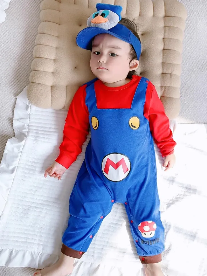 Kids Super Mario Romper Bodysuit Newborn Baby Mario Bros Costume