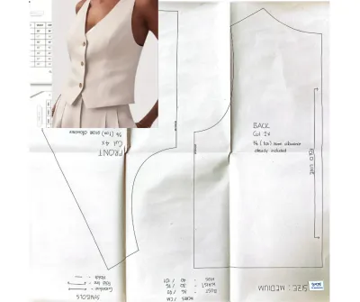 SEWING PATTERN BASIC VEST EASY LVL-1 w/ Sizes and Guide NOT ACTUAL DRESS Hand drafted 1:1 Template D.I.Y Project