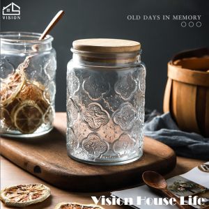 Vision Retro Begonia Flower Lead-free Glass Sealed Tank Household Sealed Jars Kitchen Grain Storage Can Tea Dry Fruit Storage Tank Food and Grocery Receiving Bottle