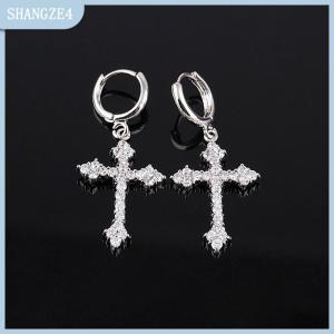 【SHANGZE4】 1 cái Zircon pha lê chéo bông tai cho phụ nữ thả Bông tai Gothic Punk hip hop nữ dangle Bông tai đồ trang sức