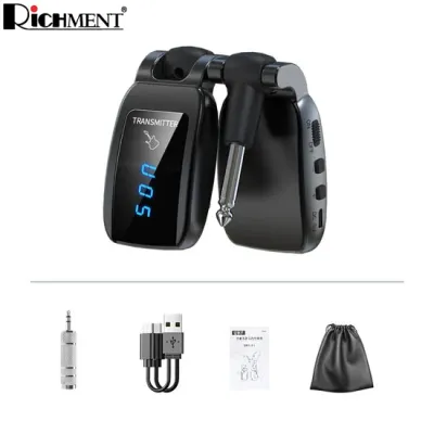 RICHMENT Wireless Guitar System UHF Wireless Guitar Transmitter Receiver 164Feet Range with HD LED Screen for Electric Guitar Bass Musical Instruments