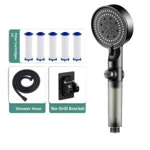 MECOME 5 โหมด หัวฝักบัวแรงดันสูง ปรับได้ ช่องจ่ายน้ำขนาดใหญ่ ฝักบัวมือถือ ใหม่ อินเทอร์เฟซสากล หัวฝักบัวกรอง หยุดน้ำด้วยปุ่มเดียว