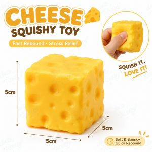 Cheese Squishy Stress Relief Toy - Non-Bounce Shapeable Non-Slip Surface - 6/7.5cm