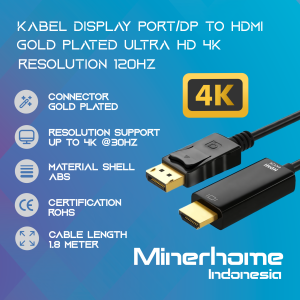 Kabel Display Port / DP to HDMI Gold Plated 4K 120Hz High Quality