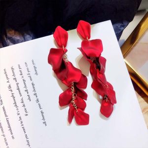 ELLIER Vintage Party Exaggerated Drop Metal Acrylic Resin Red Rose Flower Stud Earring Accessories Dangle Earrings Jewelry