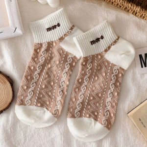 DRKS122 Kaos Kaki Pendek Wanita Motif Senyum Ankle Socks Semata Kaki Warna Brown