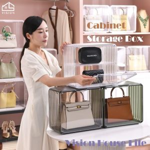 Vision กล่องเก็บกระเป๋าหรูหรากล่องเก็บตุ๊กตาเครื่องประดับกล่องโชว์โปร่งใสวางซ้อนกันได้อุปกรณ์จัดระเบียบแบบรวมฟรีกันฝุ่นและกันความชื้น