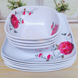 PROMO 6PCS PERALATAN MAKAN ISI 3PIRING PERSEGI 3MANGKUK MELAMIN ASLI SINGA SINGI TEBAL TAHAN LAMA DIAMETER PIRING 23CM UKURAN MANGKUK M - PIRING SAJI SEBAGUNA - PIRING HIAS
