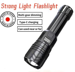 LED Flashlight Rechargeable Super Bright Zoomable 200000 Lumens Heavy Duty Japan Original Portable Flash Light Led Tactical Flashlight Type-C chargeable Waterproof Outdoor Camping Light Work Light Emergency Light For Brownout Searchlight Security Guard