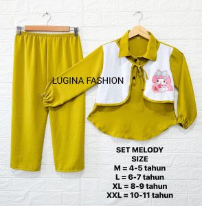 Baju dan Celana Setelan Anak Perempuan oneset MELODI Crinkle 4-11 Tahun Viral