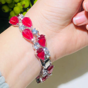 SEQUITO ผู้หญิงที่ละเอียดอ่อนกําไลข้อมือเครื่องประดับอินเดีย Waterdrop สีแดงทับทิม CZ คริสตัล Mona Lisa สร้อยข้อมือเทนนิสสําหรับงานแต่งงาน B112