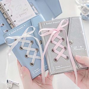 CUNXIN PU Leahter Balletcore Book Sketchbook Heart Bow Pocket Book Creative Notepads Ribbon Notebook Office