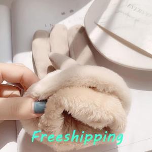 baoxue Găng tay lông cừu lót Găng tay thời trang mùa thu mùa đông dễ thương lông ấm găng tay đầy đủ ngón tay Găng tay nữ thể thao ngoài trời