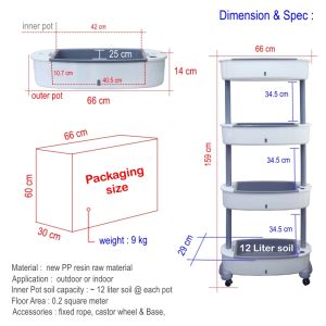 NEXCAM 4 Tier Self Watering PP resin raw material indoor/outdoor Planter pot